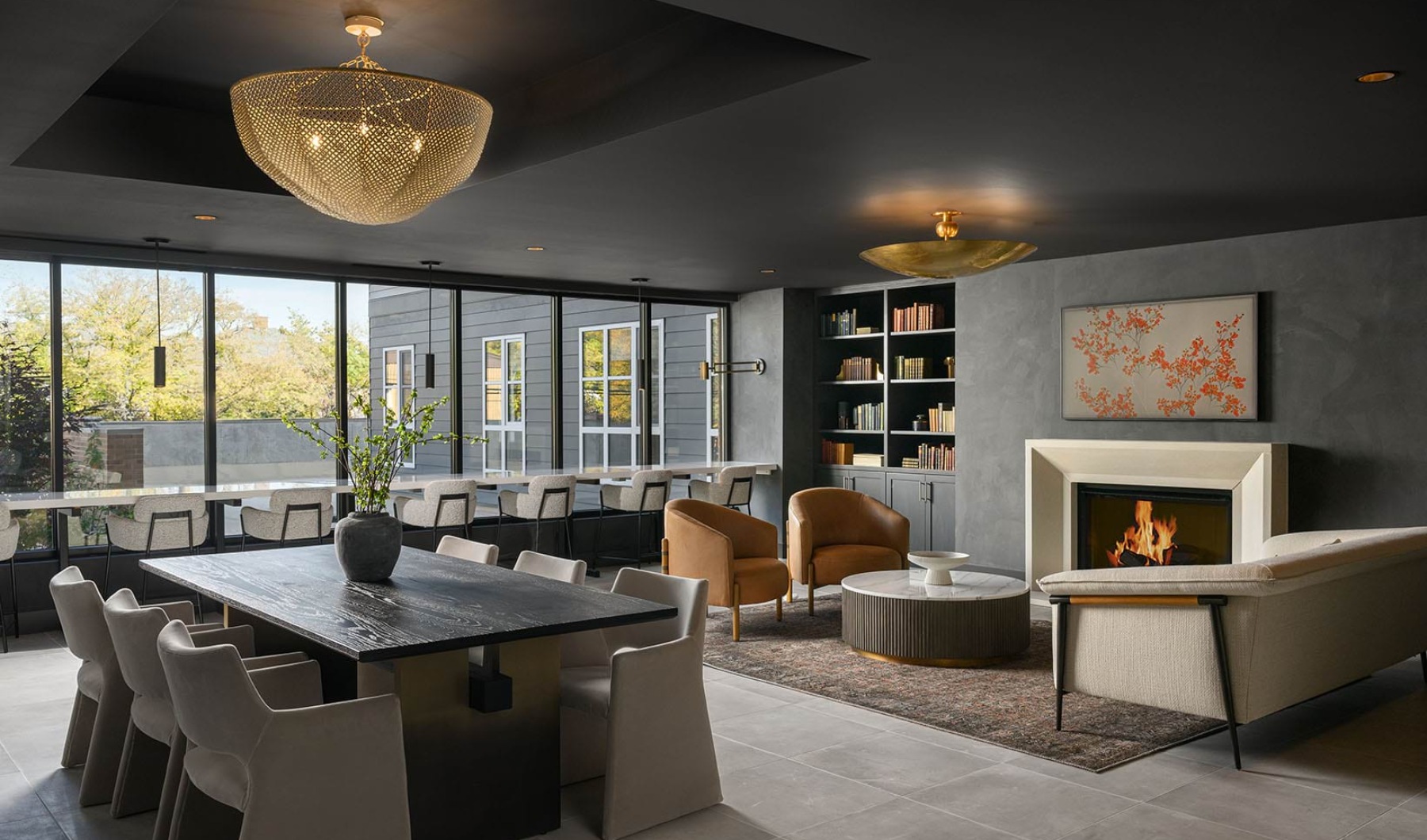 Fireplace at Sanctuary Winchester North Apartments Near Lahey Burlington